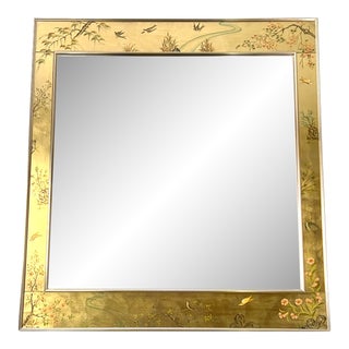 Vintage LaBarge Gold Chinoiserie Handpainted & Signed Mirror For Sale