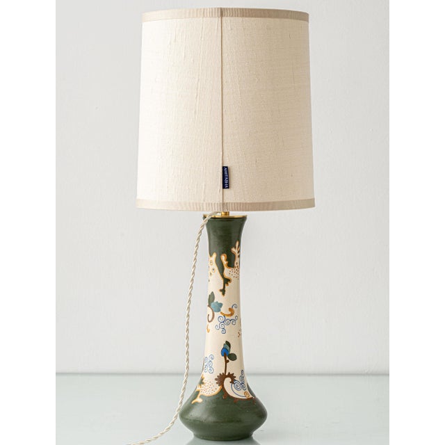 Art Nouveau Ceramic Table Lamp by Arnhem, 1920, with New Silk Lampshade, 1890s For Sale - Image 16 of 18