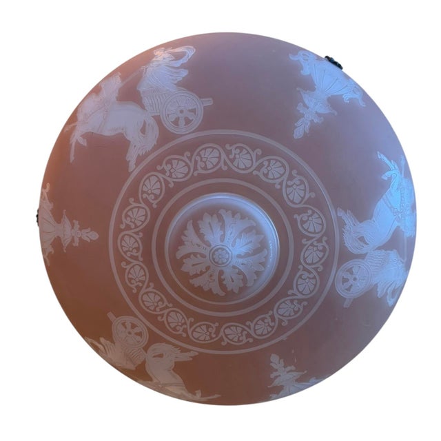 Vintage Italian Glass Rare 1910’s European Cased Glass Bowl With Etched Chariots and Urns For Sale - Image 4 of 7