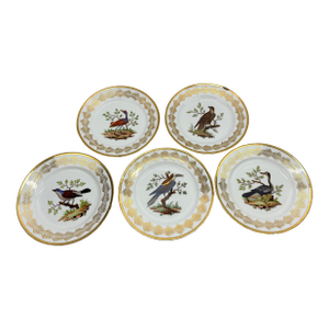 5, French Nast Factory "Ornithological" Porcelain Dessert Plates C. 1815