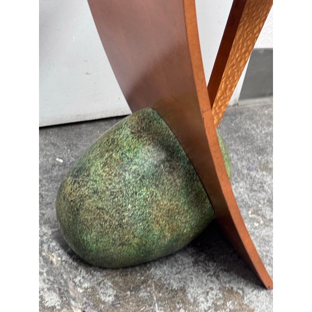 Circa 1992 Memphis Side Side Table With Egg Shaped Faux Stone Base For Sale - Image 9 of 12