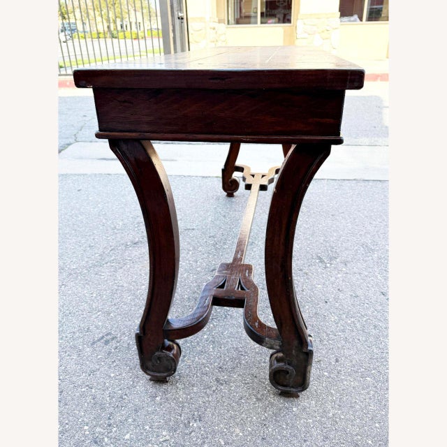 Brand: Eastern Legends Wood Spanish style L 60" x D 21" x H 34" Need some touch ups (was used for display in a showroom...