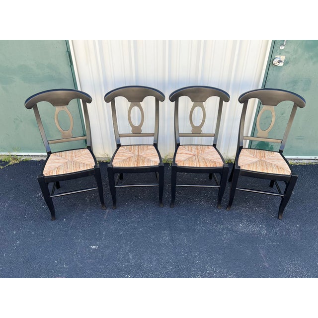 Modern Pottery Barn Napoleon Black Rush Seat Modern Dining Chairs- Set of 4 For Sale - Image 3 of 12