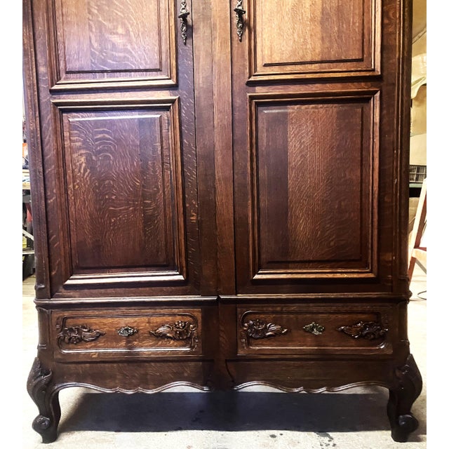 Antique Louis XV Rocaille Style Oak Wardrobe, 1900s For Sale - Image 6 of 18