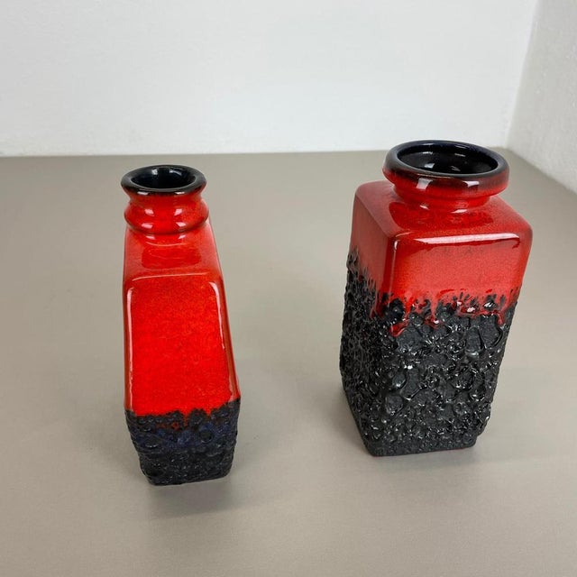 Set of Two Pottery Fat Lava Cubic Vases from Jopeko, Germany, 1970s For Sale - Image 13 of 18
