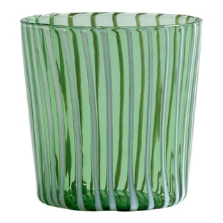 Marina White Stripe Glass Tumbler- Green, Set of 6 For Sale