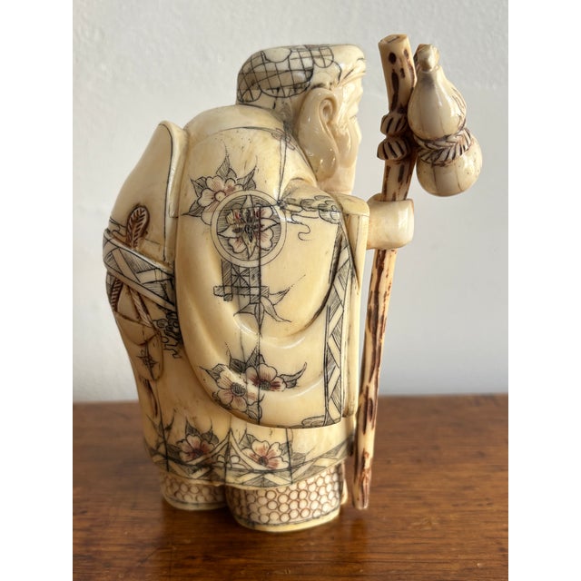 Bone Antique Carved Bone Chinese Immortal of Shou Lao, Late 1800s For Sale - Image 7 of 10