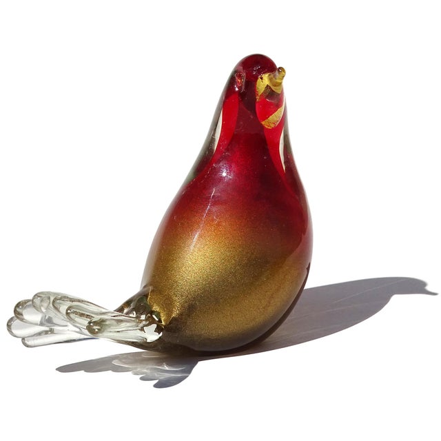 Mid-Century Modern Murano Vintage Ruby Red Copper Aventurine Gold Flecks Italian Art Glass Bird Figurine Sculpture For Sale - Image 3 of 8