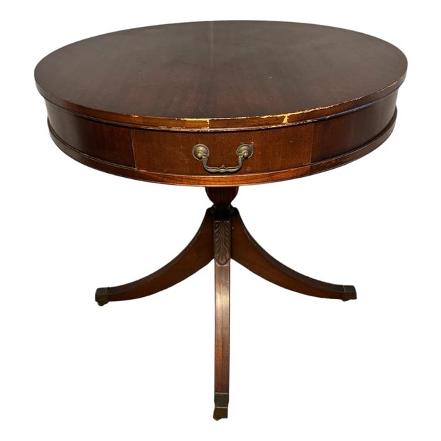 Mid 20th Century Mahogany Drum Top Quadruple-Handled Parlor Table For Sale
