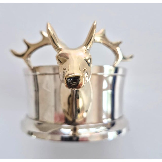Figurative Vintage Silverplate Deer Stag Head Wine Bottle Coaster American Cabin For Sale - Image 3 of 10