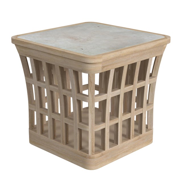 2020s Monhegan Outdoor Teak & Marble End Table, Light Brown For Sale - Image 5 of 5