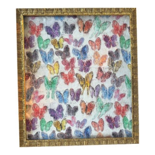 Contemporary Hunt Slonem Butterflies in Custom Gold Bamboo Frame For Sale