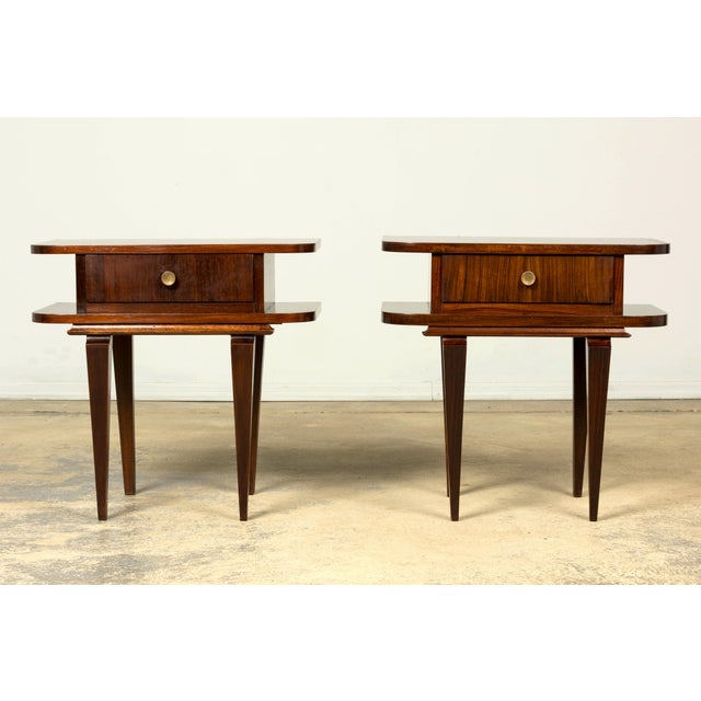 Art Deco Pair of French Art Deco Rosewood Nightstands, 1930s For Sale - Image 3 of 15
