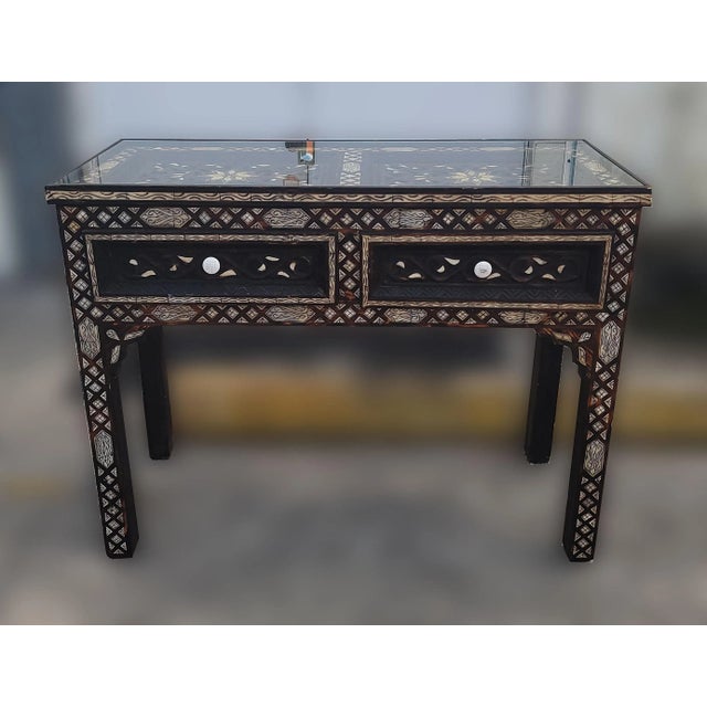 Brown Moroccan Cedar Wood Console Table with Resin Decoratif Fragments For Sale - Image 8 of 8
