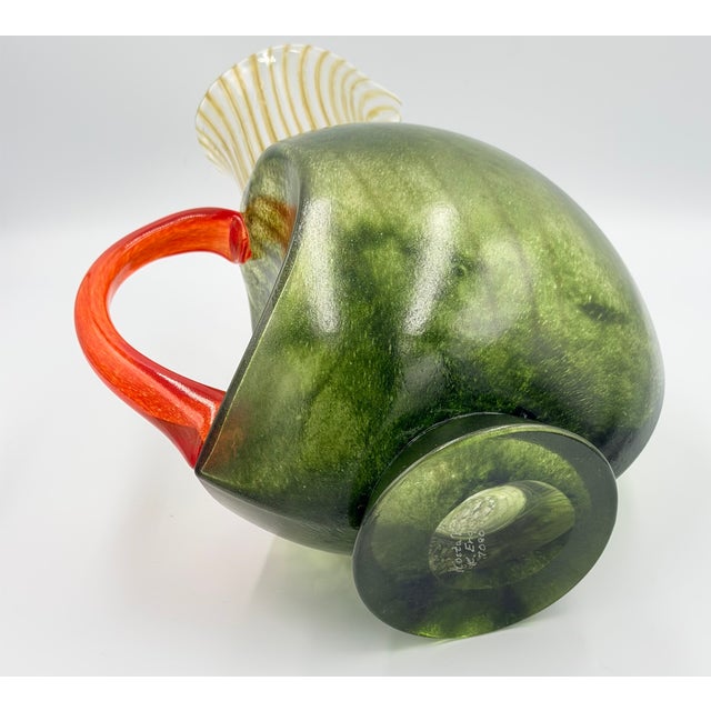 1980s Kosta Boda by Kjell Engman Signed "Corfu" Art Glass Jug Orange Handle #7080512 For Sale - Image 5 of 12
