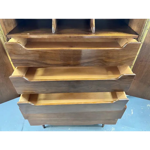 Mid-Century Modern American of Martinsville Walnut High Boy Dresser or Armoire For Sale - Image 12 of 18