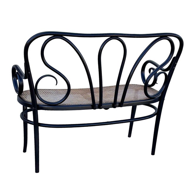 1865 Vienna Secession Scrolling Bentwood & Caine Settee Bench byThonet For Sale In Los Angeles - Image 6 of 9