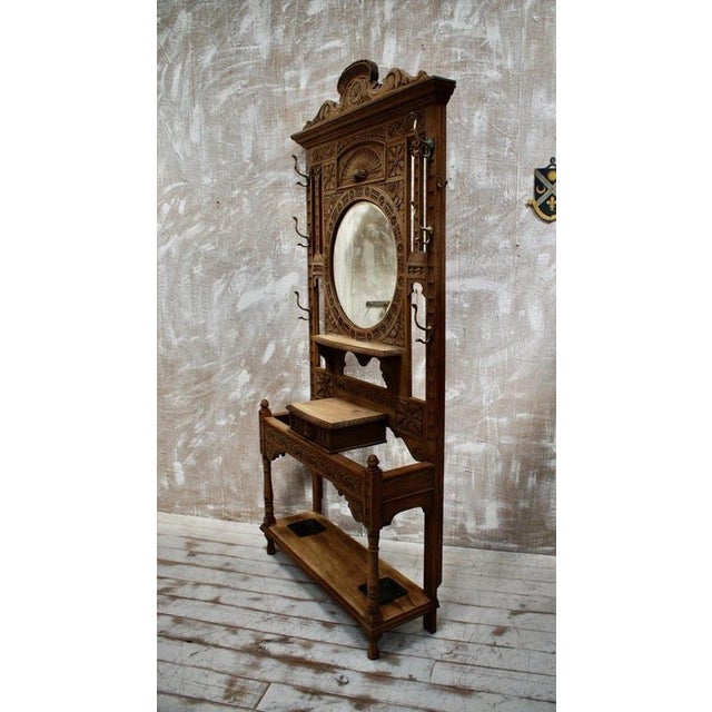 Antique Victorian Carved Oak Green Man Hall Stand, 1880 For Sale - Image 6 of 8
