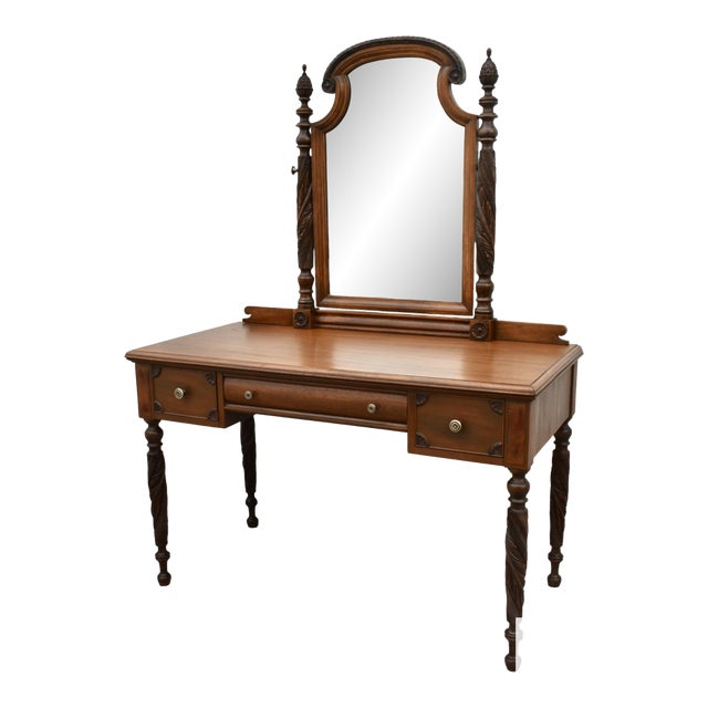 Antique Carved Mahogany Regency Style Vanity W/Mirror For Sale