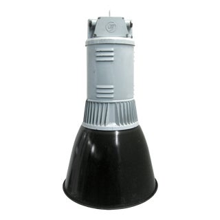 Vintage Industrial Black Enamel Pendant Lamp For Sale