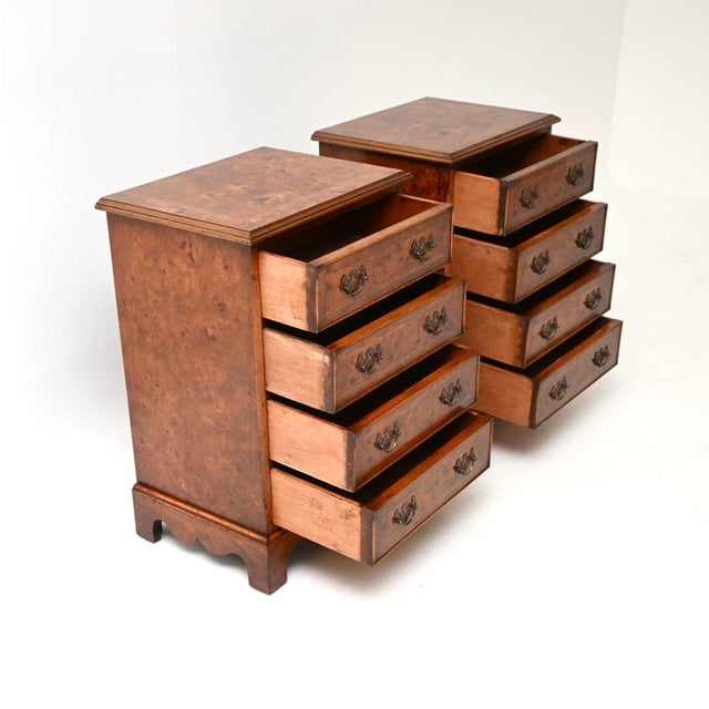 Antique Georgian Burr Walnut Bedside Chest of Drawers, 1930, Set of 2 For Sale - Image 4 of 11