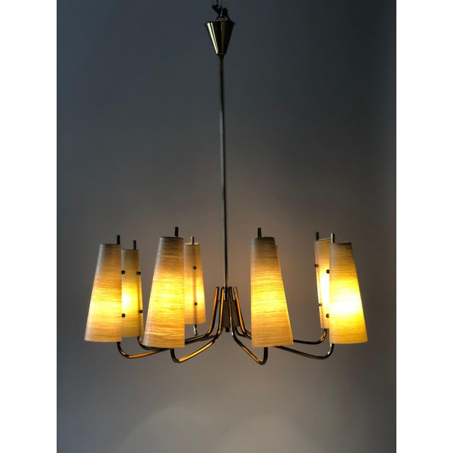 Chandelier in Brass with Fiber Glass Shades by Rupert Nikoll, Austria, 1962 For Sale - Image 11 of 15