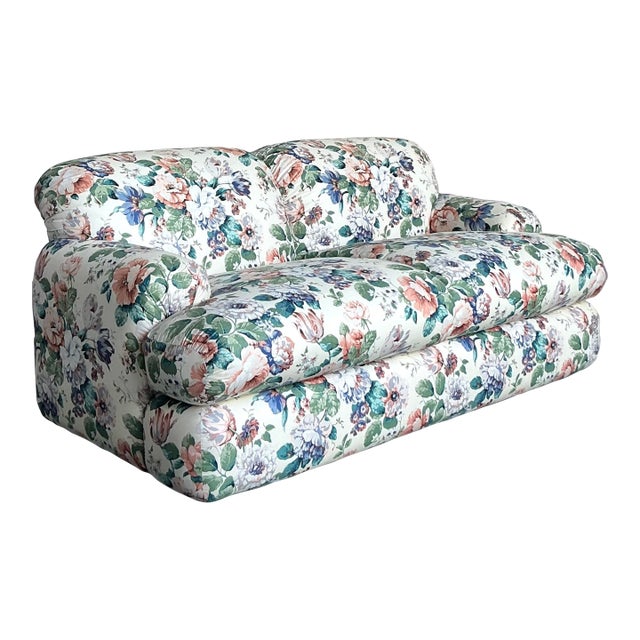 Vintage Regency Judith Norman Printed Floral Loveseat For Sale