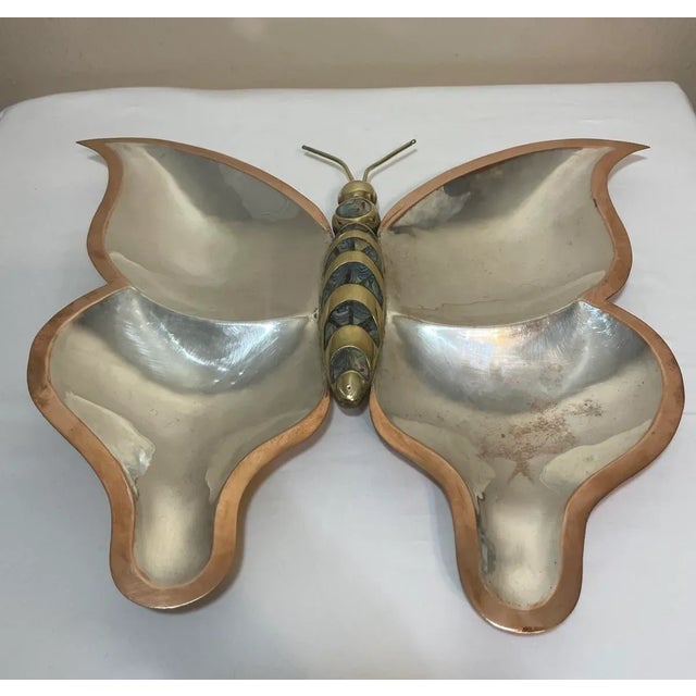 Mid Century Los Castillo Style Butterfly Tray Abalone Mixed Metals Brass Copper Silver For Sale In Phoenix - Image 6 of 12