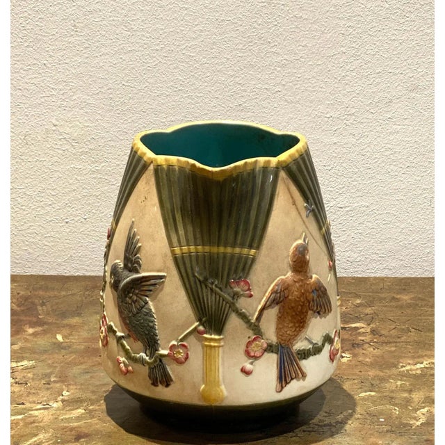 English Majolica Pitcher With Birds, England Circa 19th Century For Sale - Image 3 of 7
