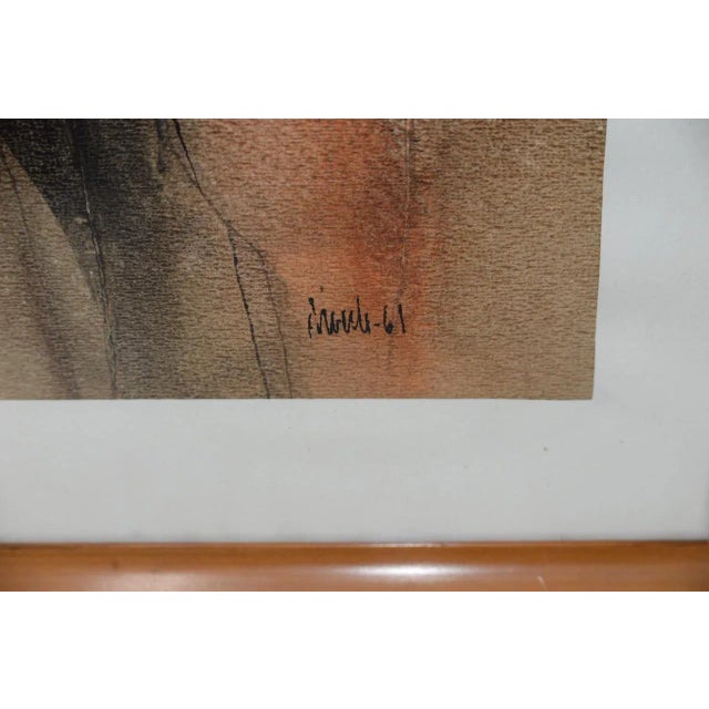 Wood Mid Century Modern "Family Group" Mixed Media Painting C.1961 For Sale - Image 7 of 11