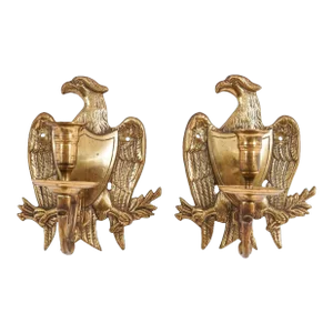 1940s American Eagle Brass Candle Sconce, Pair