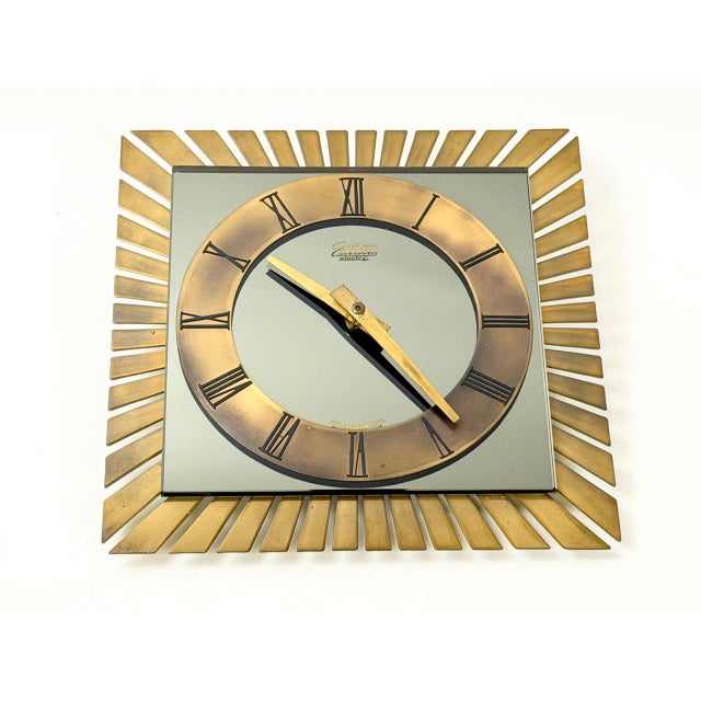1960s Mid-Century Modern Wall Clock in Brass and Glass from Casino Electric with Junghans Mechanism, 1960s For Sale - Image 5 of 5