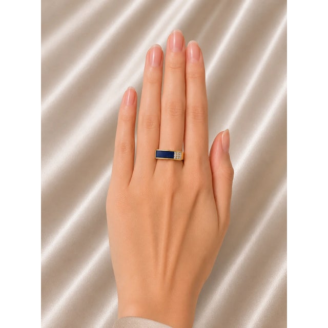 Modern Late 20th Century 14K Yellow Gold Lapis Lazuli Diamond Mens Unisex Ring, Size 11 For Sale - Image 3 of 3