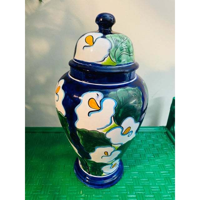 1980s Large Talavera Ceramic Calla Lilies Ginger Jar For Sale - Image 12 of 13
