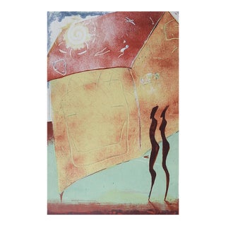 Mid 20th Century Primative Surreal Abstract Serigraph For Sale