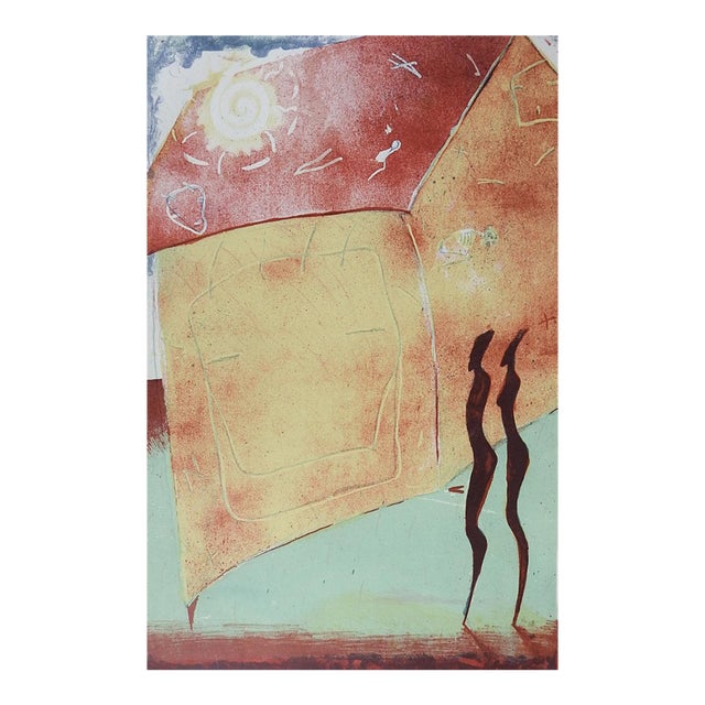 Mid 20th Century Primative Surreal Abstract Serigraph For Sale