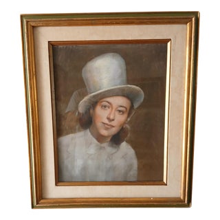 Striking Mid-Century Pastel Portrait (Actress ?) Free Shipping For Sale