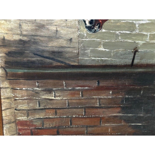 British Antique Oil Painting in the Manner of Sir Alfred Munnings C1912 Equine Portrait the Mint Chestnut Thoroughbred Stallion in Stable For Sale - Image 14 of 18