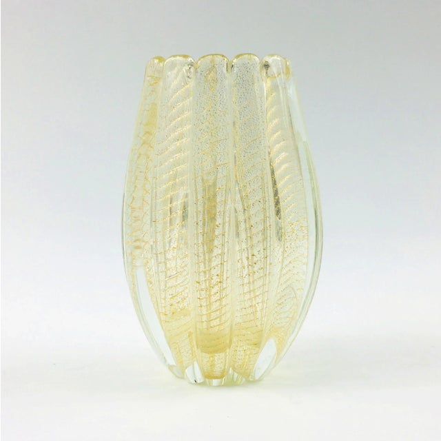 Beautiful and rare Cordonato d'Oro glass vase by Barovier & Toso (Murano, Italy, 1950s). Slightly oval vase with...