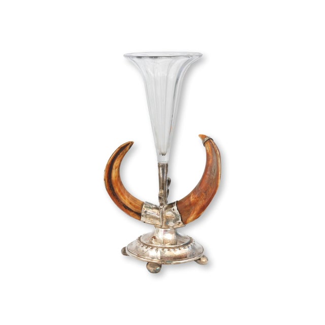 English Victorian Natural Stag Horn & Silverplate Vase For Sale - Image 3 of 6