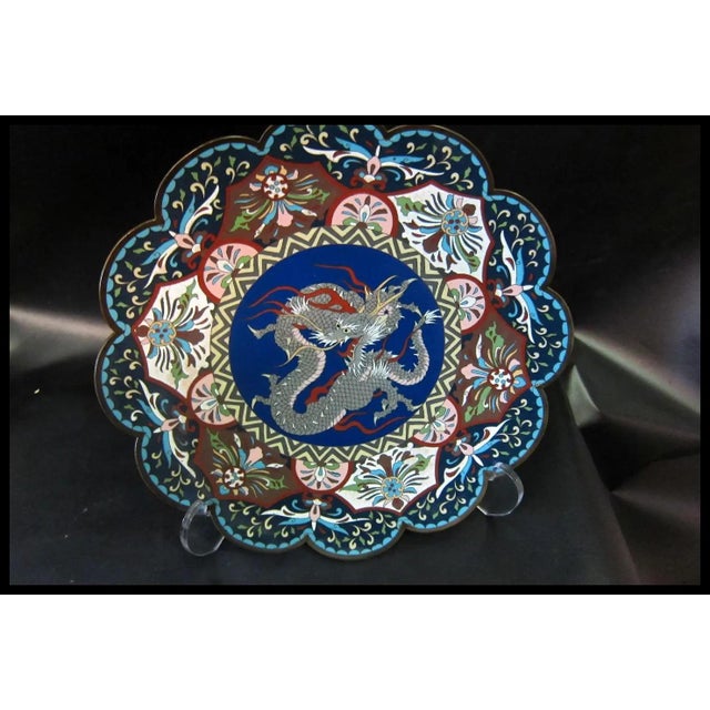 Metal Vintage Cloisonné Chinese Charger For Sale - Image 7 of 10