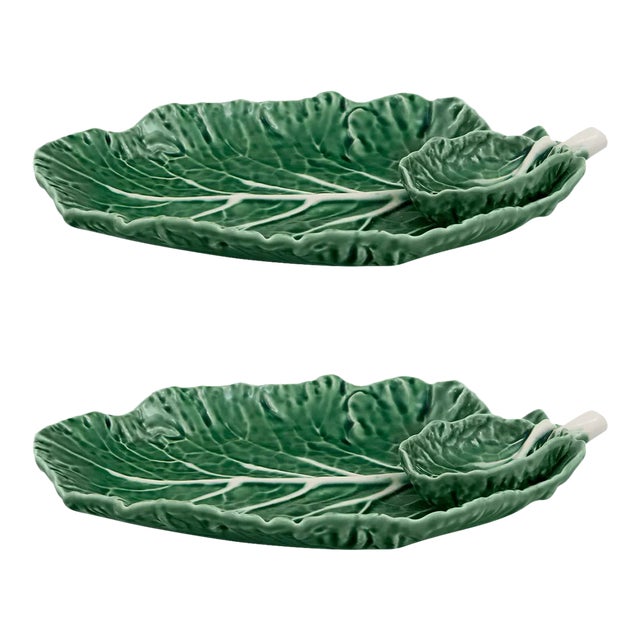 Bordallo Pinheiro Cabbage Chip And Dip 8", Green, Set of 2 Chairish