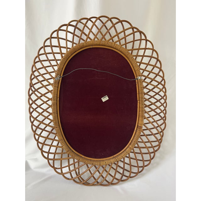 Tan Italian Riviera 1960's Rattan Oval Mirror by Franco Albini For Sale - Image 8 of 9