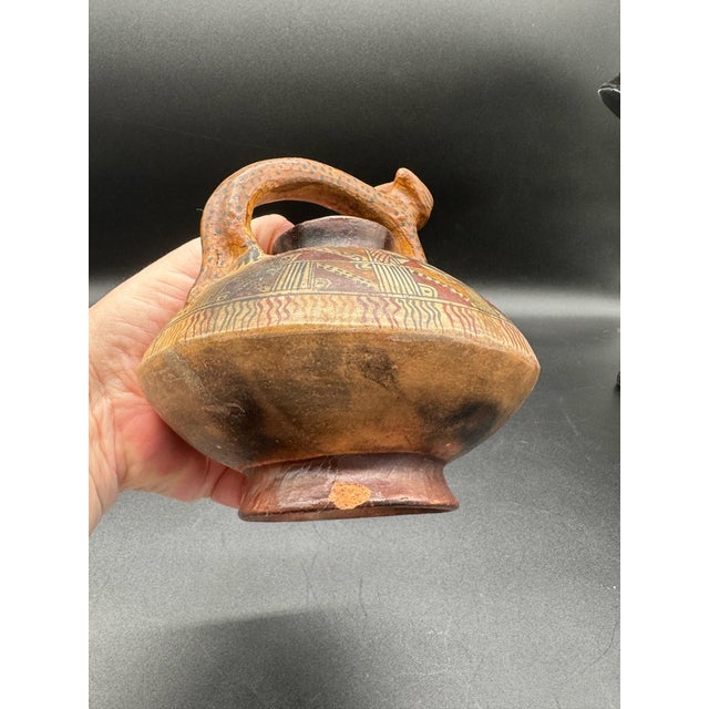 Sienna Pre-Colombian Peruvian Stirrup Spout Ceramic Vessel For Sale - Image 8 of 14