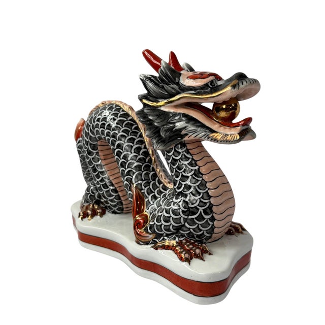 1980s Vintage Gump's Chinese Porcelain Dragon Figurine With Gold Accents For Sale - Image 5 of 9