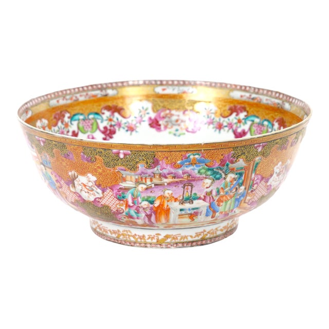 Antique 18th Century Chinese Export Porcelain Famille Rose Punch Bowl For Sale