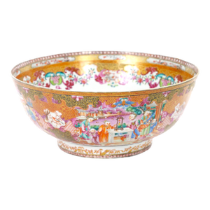 Antique 18th Century Chinese Export Porcelain Famille Rose Punch Bowl