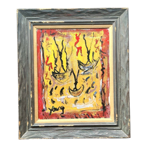 Vintage Boho Purvis Young Abstract Figurative Oil on Canvas