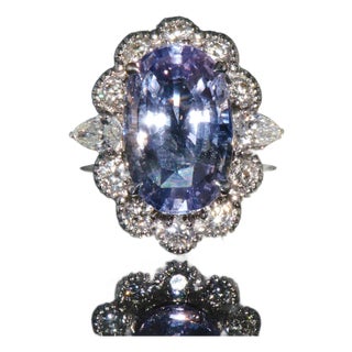 GIA Natural 9.66CTS VS F Diamond No Heat Sapphire 18K Gold Dinner Halo Ring, size 6 For Sale