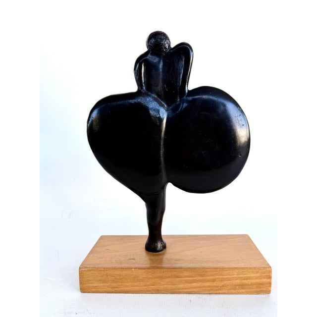 Vintage Modernist Bronze Sculpture Mounted on a Wood Base Latin-American School